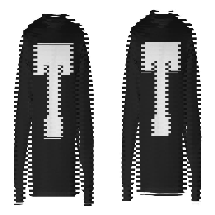 大文字tアルファベットモノグラムイニシャル 長袖Tシャツ