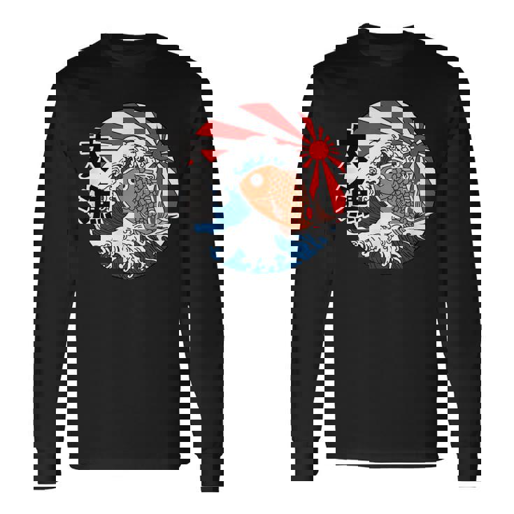 大漁旗 魚 鯛 旗 イラスト 波 ソーラン節 かわいい おもしろ おしゃれ 長袖Tシャツ ギフトのアイデア