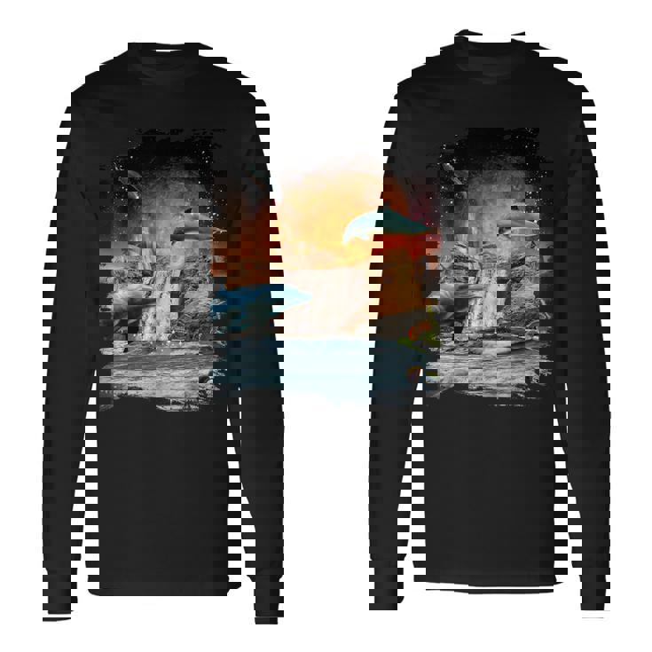 天体金星イルカ、宇宙惑星銀河ドルフィンズ 長袖Tシャツ