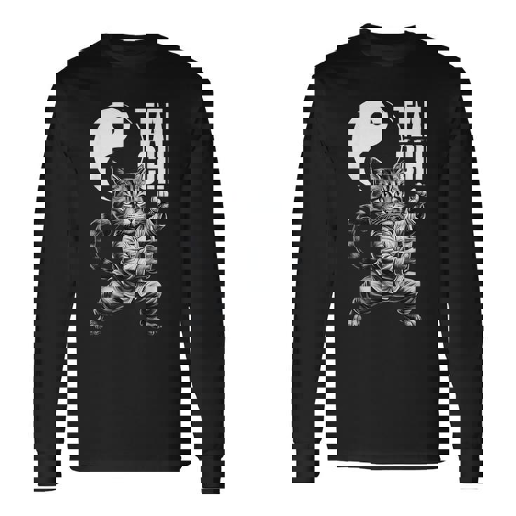 太極拳 猫 ボバ ティー 面白い カワイイ 武道 禅 キティ 長袖Tシャツ