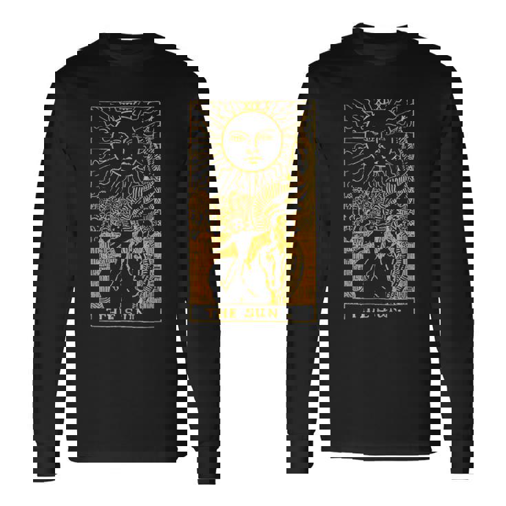 太陽ゴールドタロットカードtシャツ 長袖Tシャツ