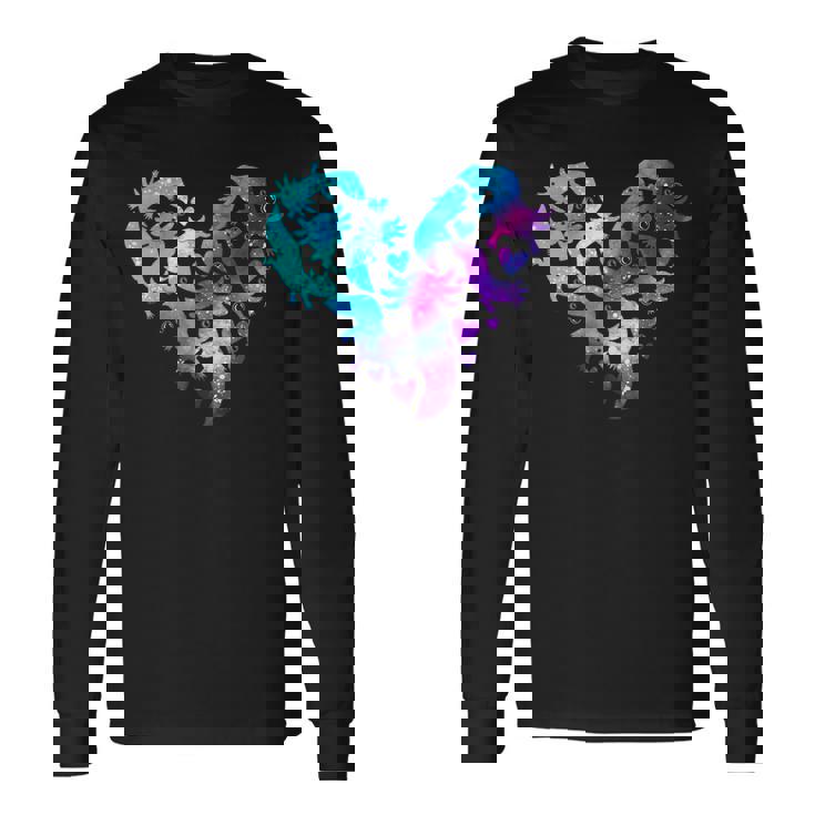 宇宙 ウーパールートル かわいいウーパールーパー ハート 水彩 ウーパールーパー 長袖Tシャツ