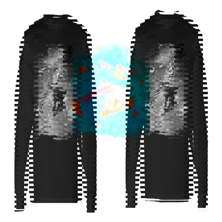 宇宙 レーザー目 猫 ピザに乗る猫 ギャラクシーキャット 長袖Tシャツ