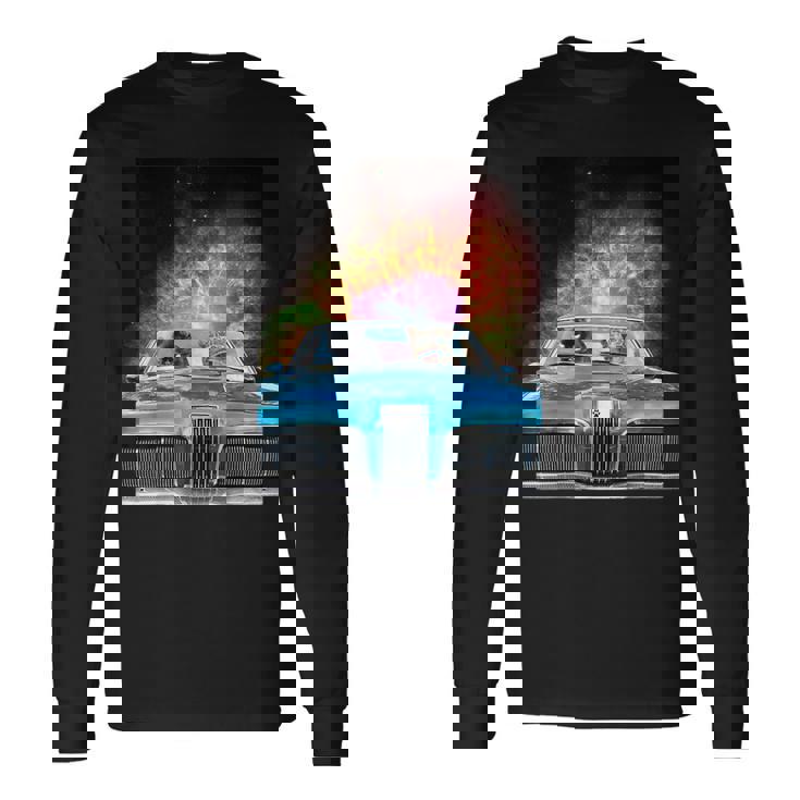 宇宙 銀河 猫 運転 車 長袖Tシャツ