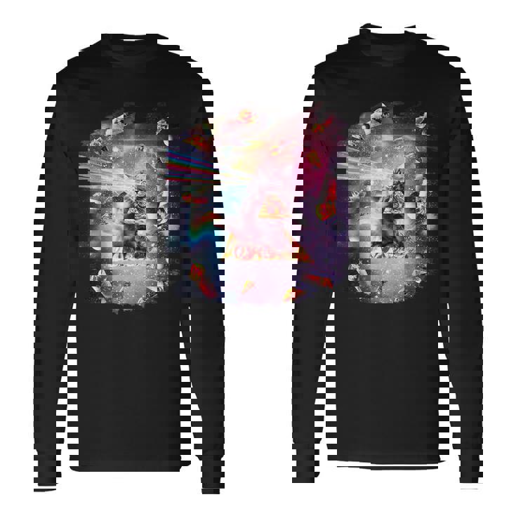 宇宙ピザ猫-レインボーレーザー、タコス、ブリトー 長袖Tシャツ