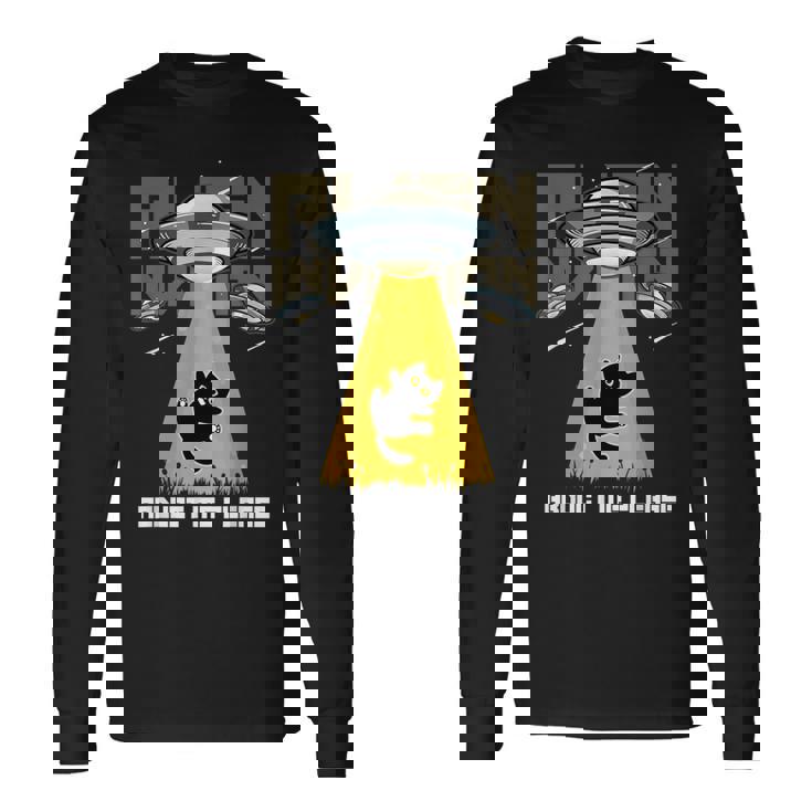 宇宙人 侵略 Abduct Me Please 宇宙船 おもしろ猫 Ufo 長袖Tシャツ