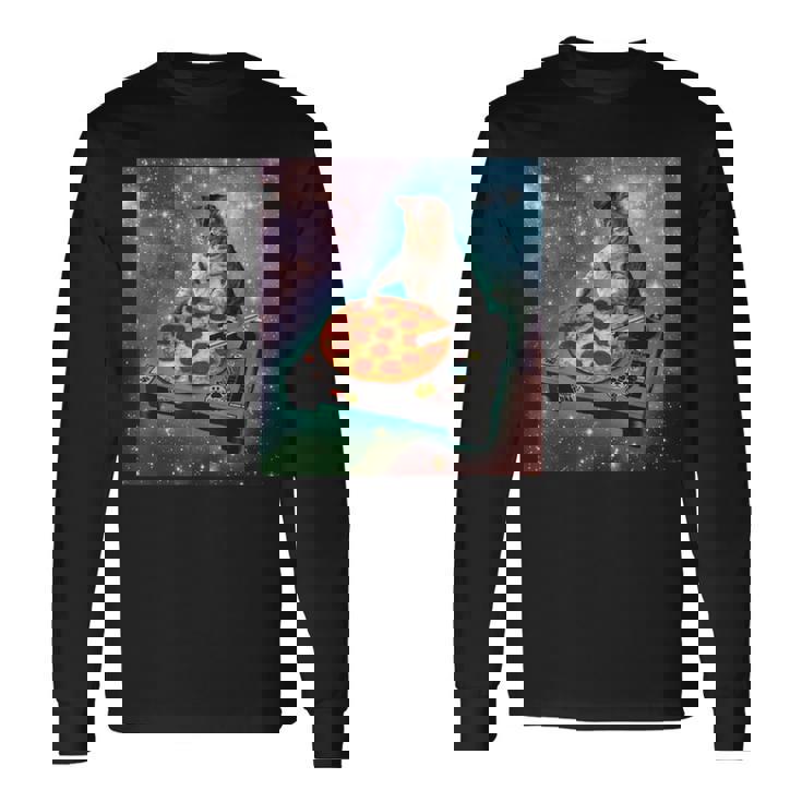 宇宙宇宙 ギャラクシー 宇宙 猫 ピザ Dj 面白い かわいい コズミック 長袖Tシャツ