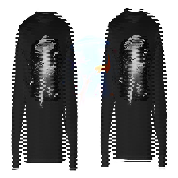 宇宙猫 面白い宇宙猫銀河ufoエイリアンアブダクション 長袖Tシャツ