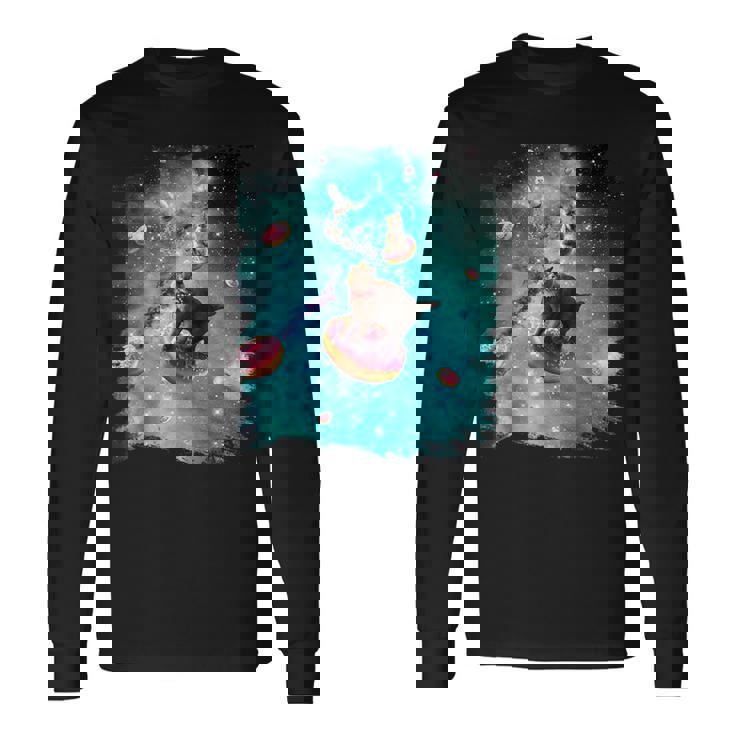 宇宙猫 ドーナツに乗るドーナツ 銀河猫 長袖Tシャツ