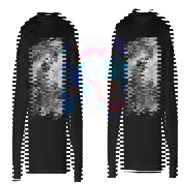 宇宙猫 乗馬サメ ギャラクシー レインボーキャット オンシャークス 長袖Tシャツ