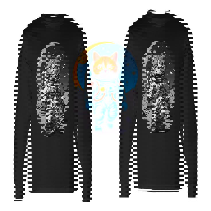 宇宙飛行士 02 宇宙飛行士 猫 長袖Tシャツ
