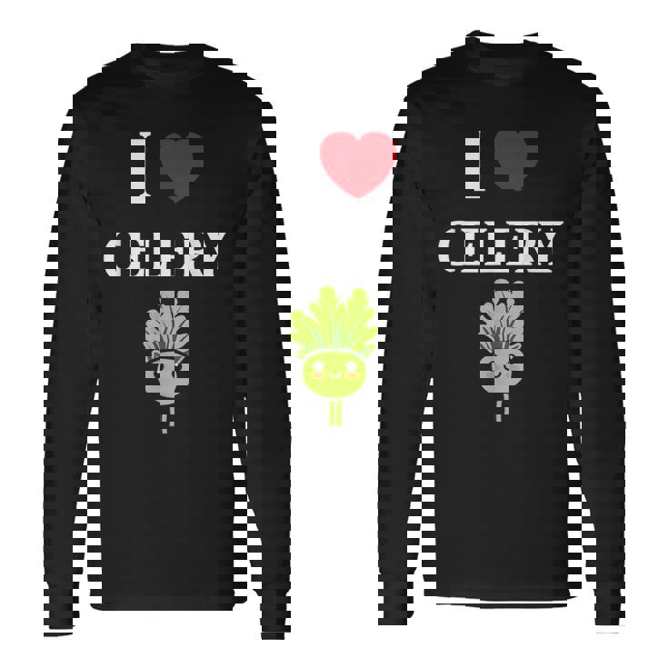 小さな野菜 セロリ ミニマリスト かわいい シンプル セロリ I Love Celery 長袖Tシャツ