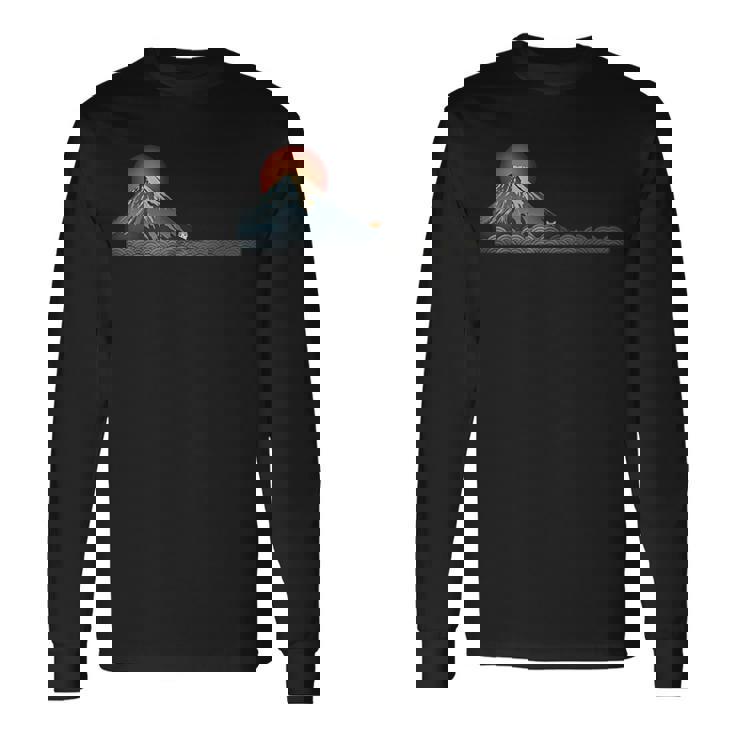 山 柴犬秋田犬かわいい犬と富士 長袖Tシャツ