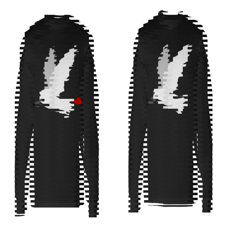 平和への愛を込めた白い鳩 長袖Tシャツ