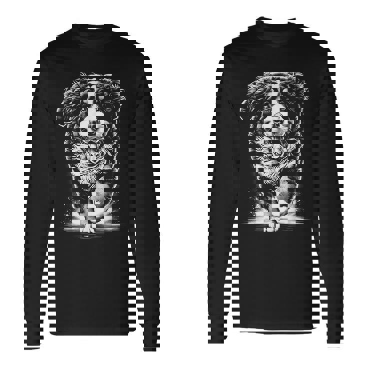 幸せなポーズでかわいいバーニーズマウンテンドッグ 長袖Tシャツ