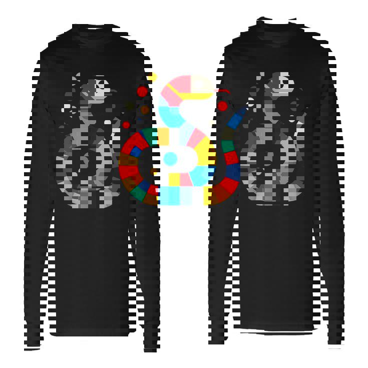 幾何学的 ミニマリズム イラスト ガーター 蛇 爬虫類 長袖Tシャツ