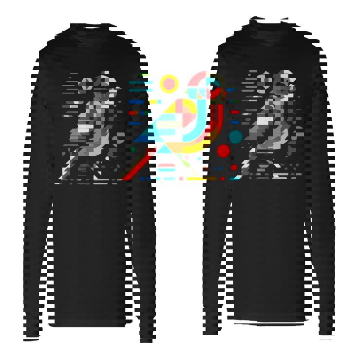 幾何学的 ミニマリズム モダン イラスト スズメ 鳥 アート 長袖Tシャツ