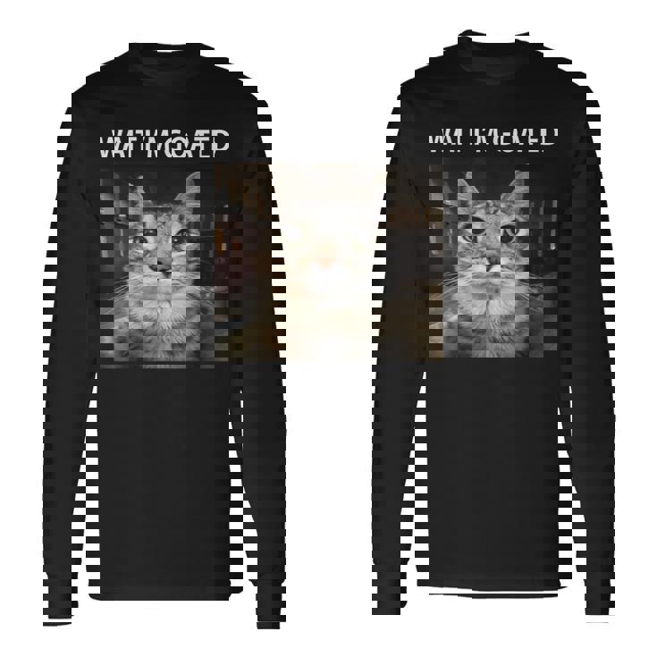 待ってよヤギの愚かな猫のミーム 長袖Tシャツ