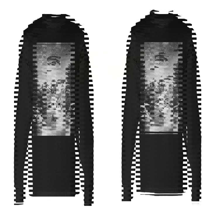 怖い猫 エイリアン Ufo 宇宙愛好家 面白い 長袖Tシャツ