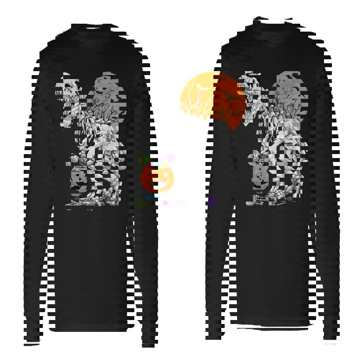 恐竜 T-Rex スケルトン 古代 科医 恐竜 怖い ハロウィン 長袖Tシャツ