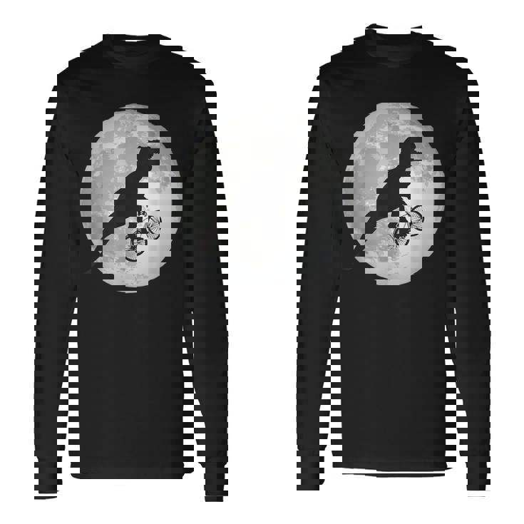 恐竜 ダイナソー 面白いtシャツ ティラノサウルス 月と自転車 サイクリング アート メンズ 子供 おもしろ 服 ネタ 長袖Tシャツ