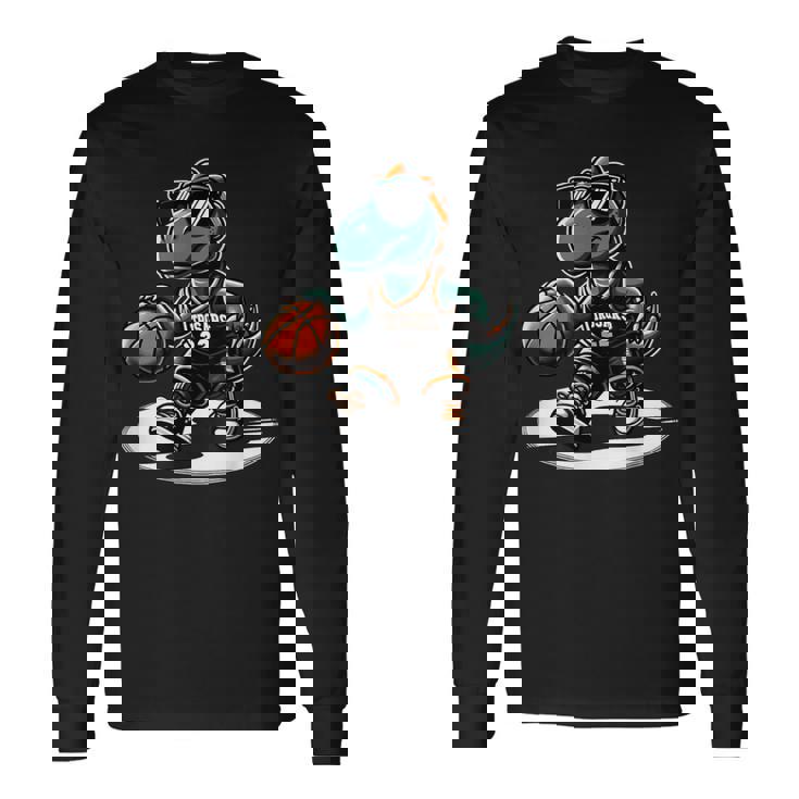 恐竜 バスケットボール T-Rex スポーツプレーヤー コーチ 面白い 男の子向け 長袖Tシャツ