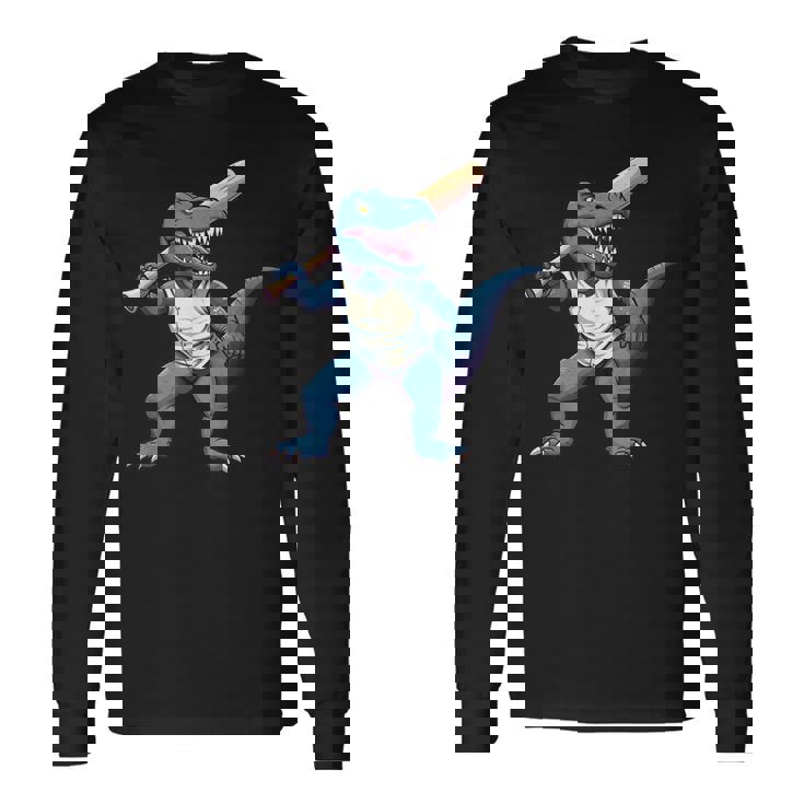 恐竜 野球 シーズン バット ボール パーク トレックス ディノ ホームラン ヒット 長袖Tシャツ