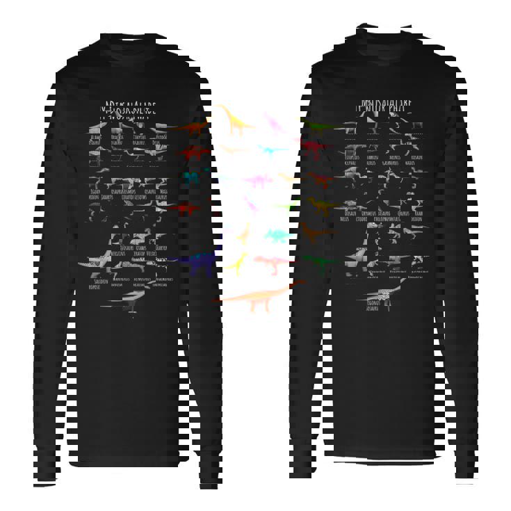 恐竜の種類 アルファベット A-Z Abc 恐竜 長袖Tシャツ
