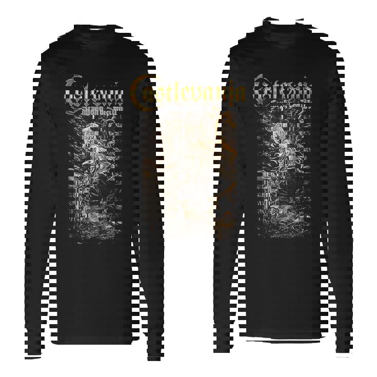 悪魔城ドラキュラ シンフォニーボックス アート ゴシック 月 夜 レトロ ゲーマー 長袖Tシャツ