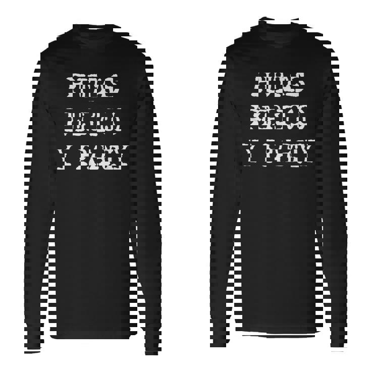愉快なスペインの飲酒 男性用 引用句 Putas Perico Y Party 長袖Tシャツ