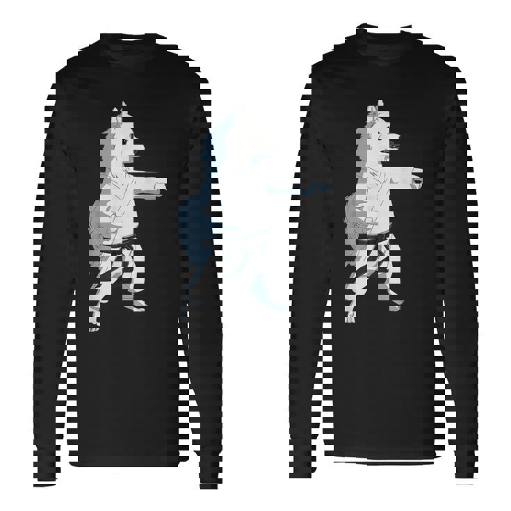 愉快な空手犬 日本のスピッツ 長袖Tシャツ