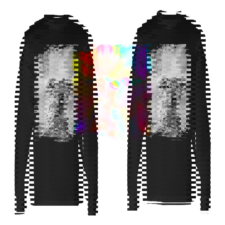 愛のハートのメガネをかけているレインボーコアラ 長袖Tシャツ