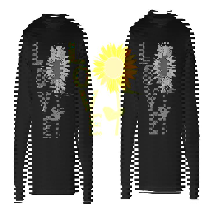 愛の大きなひまわりを作る庭師 長袖Tシャツ