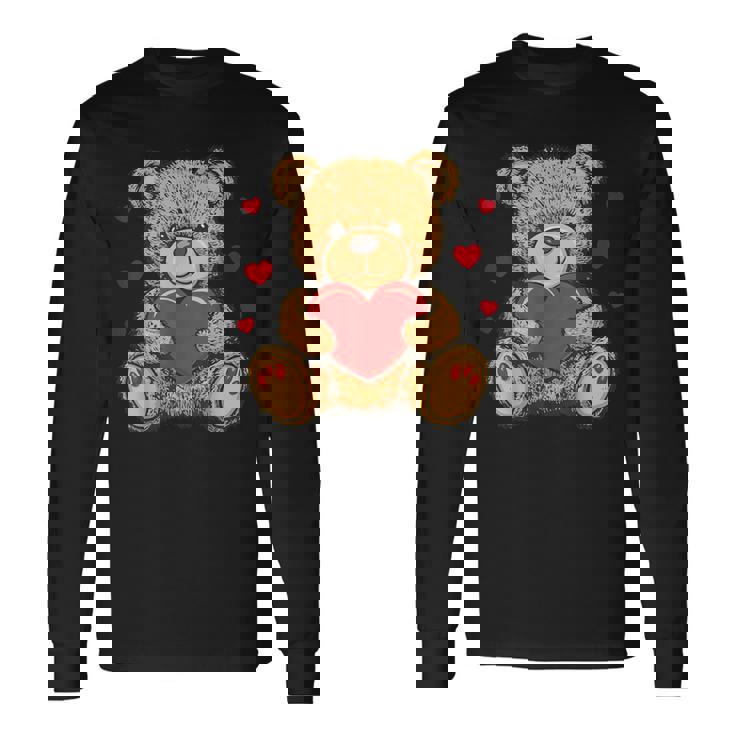 愛らしいハート付きテディベア ラブぬいぐるみ 長袖Tシャツ