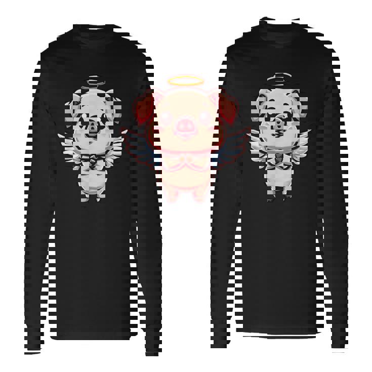 愛らしい天使の豚の漫画とハロー。 長袖Tシャツ ギフトのアイデア