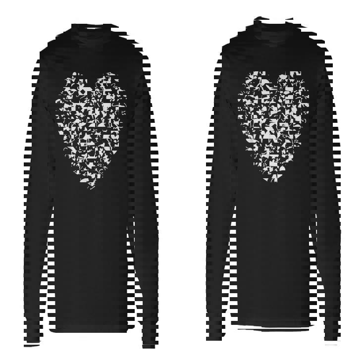 愛猫ハートコラージュ猫 長袖Tシャツ