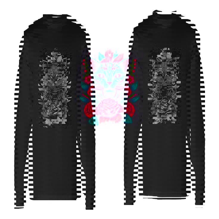 抽象的な猫ポップアートグラフィティ 長袖Tシャツ