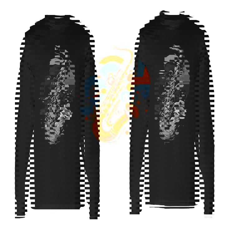 抽象音楽家 ジャズ サックス プレーヤー カラフル 長袖Tシャツ