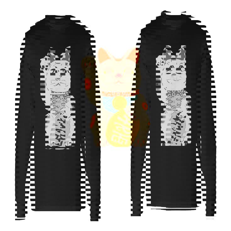 招き猫 日本の招き猫まねき猫日本の幸運猫 長袖Tシャツ