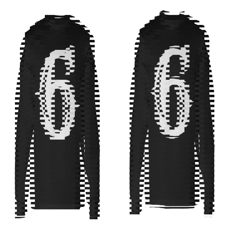 数字 6 インチ 白 大 太字 アメリカ 西部 スタイル フォント 長袖Tシャツ