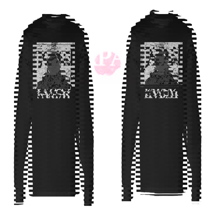 日本 カワサキ 富士山 旗 長袖Tシャツ