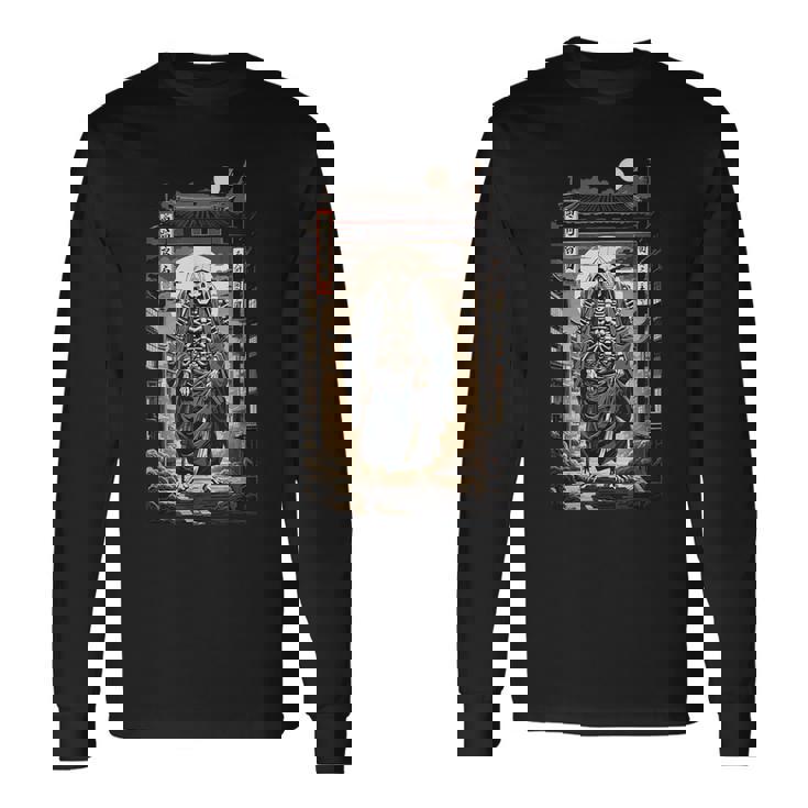 日本 妖怪 骨格 幽霊 美的 江戸 芸術 浮世絵風 長袖Tシャツ