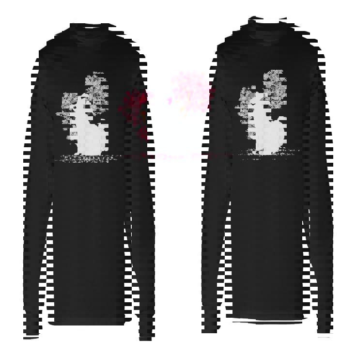 日本のかわいいさくら 桜 ジャパニーズスピッツ犬 長袖Tシャツ