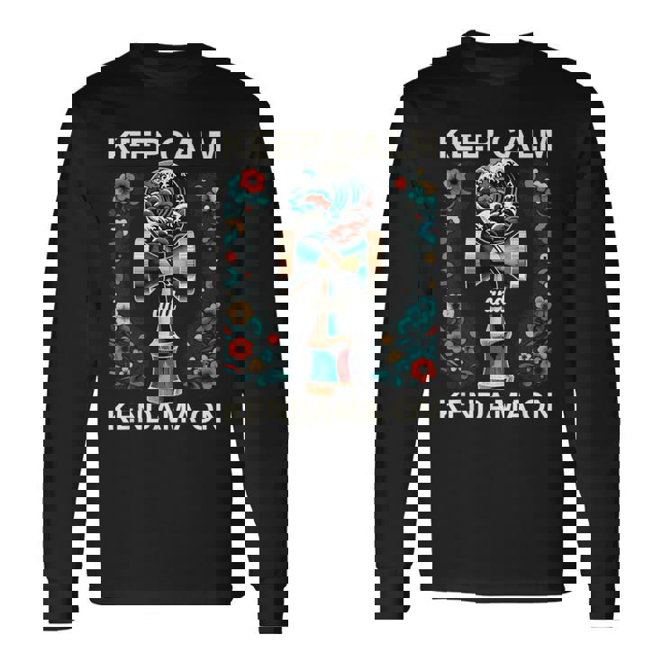 日本のけん玉 花柄 グレートウェーブ けん玉 長袖Tシャツ