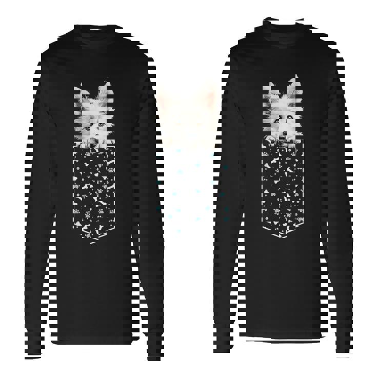 日本のスピッツ犬ポケット犬顔ペット愛好家 長袖Tシャツ ギフトのアイデア