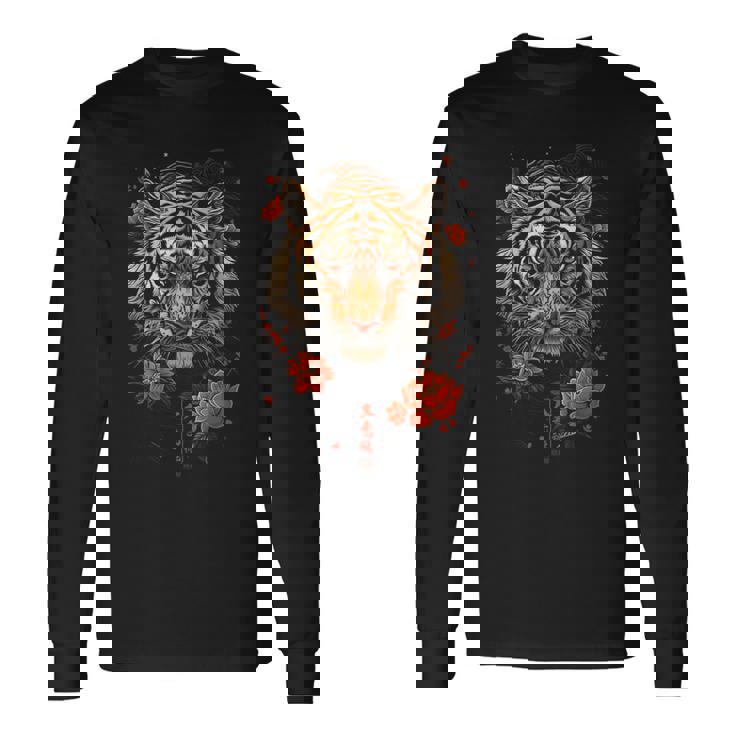 日本のタイガーフェイス 面白いグラフィックtシャツ 長袖Tシャツ