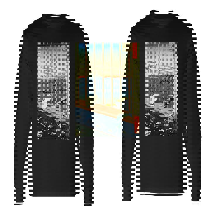 日本のヴィンテージアート 日本美術 浮世絵 日本の 多色刷 木版画 ネコ 猫 富士山 歌川 広重 長袖Tシャツ