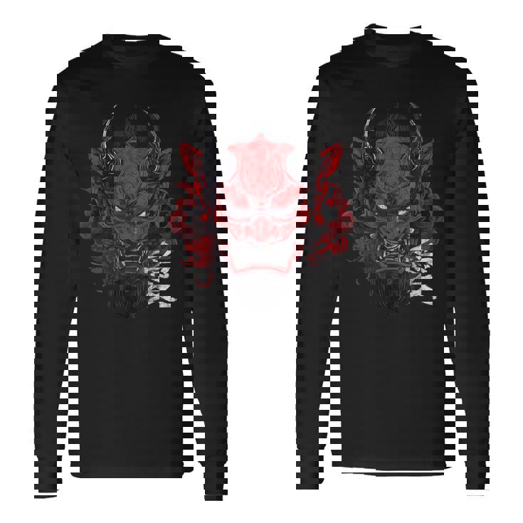 日本の伝統的な鬼の仮面日本の漢字アート 長袖Tシャツ