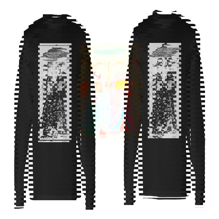 日本の伝統芸者 絵画 アート 水彩 お土産 長袖Tシャツ