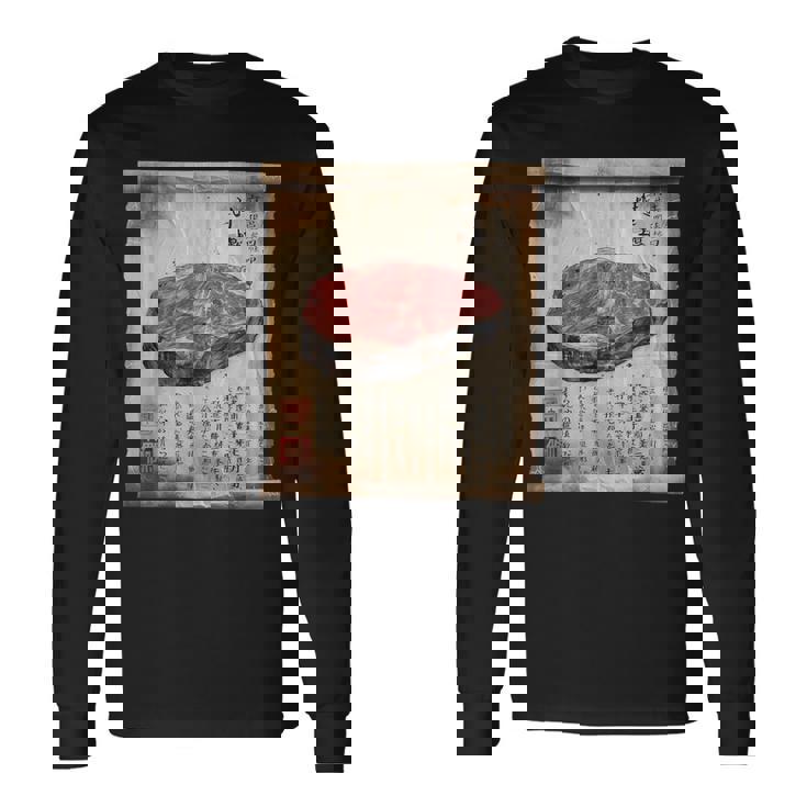 日本の伝統食品 肉 パピルス スクロールアート 和牛 長袖Tシャツ